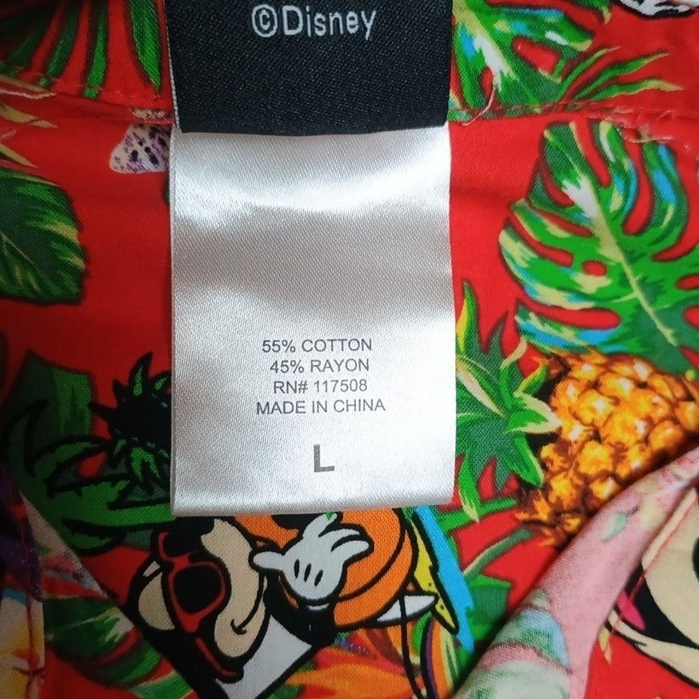 Disney Shirt Mens L Red Hawaiian Mickey Minnie Rayon Pineapple Button-Up Aloha - Picture 4 of 7